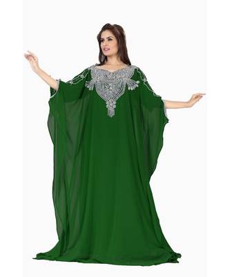 Bottle Green Embroidered Faux Georgette Farasha 1