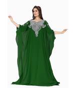 Bottle Green Embroidered Faux Georgette Farasha