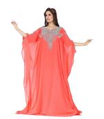 Coral Embroidered Faux Georgette Farasha