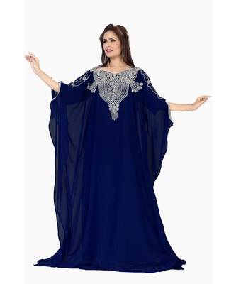 Navy Blue Embroidered Faux Georgette Farasha 1