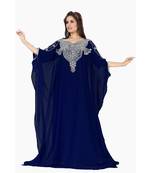 Navy Blue Embroidered Faux Georgette Farasha