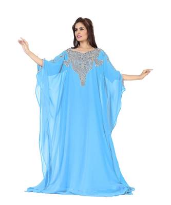 Sky Blue Embroidered Faux Georgette Farasha 1