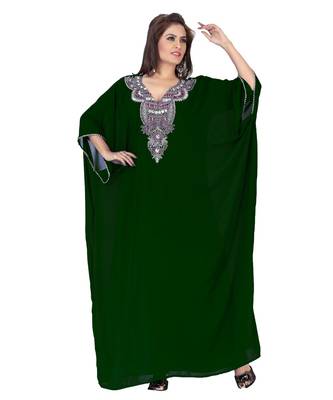 Bottle Green Embroidered Faux Georgette Farasha 1