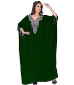 Bottle Green Embroidered Faux Georgette Farasha