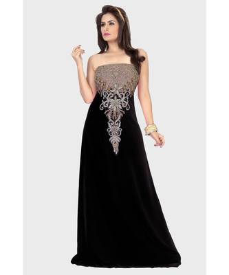 Black Embroidered Faux Georgette Fustan 1
