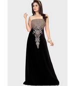 Black Embroidered Faux Georgette Fustan