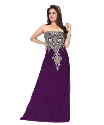 Purple Embroidered Faux Georgette Fustan 1