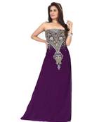 Purple Embroidered Faux Georgette Fustan
