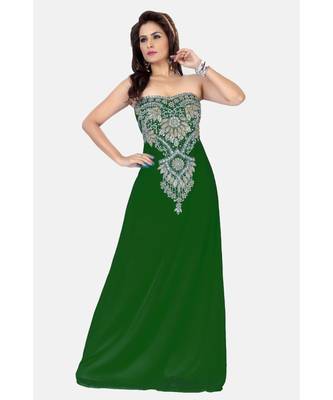 Bottle Green Embroidered Faux Georgette Fustan 1
