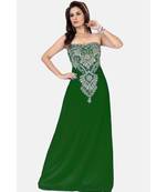 Bottle Green Embroidered Faux Georgette Fustan