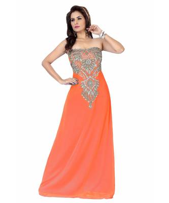 Coral Embroidered Faux Georgette Fustan 1