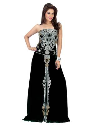 Black Embroidered Faux Georgette Fustan 1
