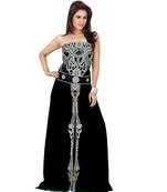 Black Embroidered Faux Georgette Fustan