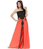 Coral Embroidered Faux Georgette Fustan
