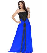 Royal Blue Embroidered Faux Georgette Fustan