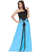 Sky Blue Embroidered Faux Georgette Fustan