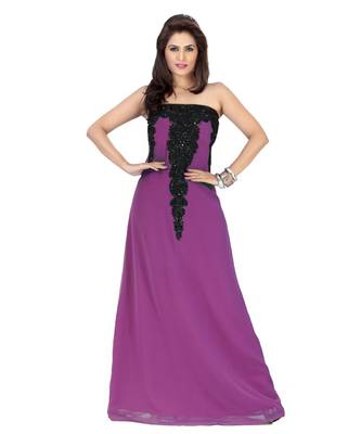 Purple Embroidered Faux Georgette Fustan 1