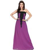 Purple Embroidered Faux Georgette Fustan