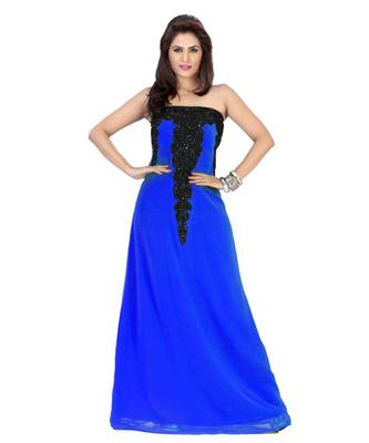 Royal Blue Embroidered Faux Georgette Fustan 1
