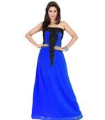 Royal Blue Embroidered Faux Georgette Fustan