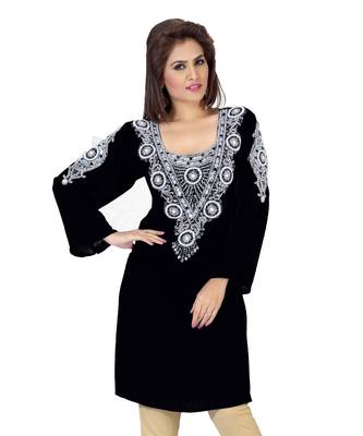 Black Embroidered Faux Georgette Kurti 1