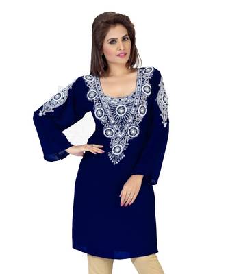 Navy Blue Embroidered Faux Georgette Kurti 1