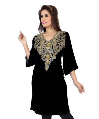 Black Embroidered Faux Georgette Kurti 1