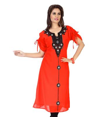 Coral Embroidered Faux Georgette Kurti 1