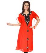 Coral Embroidered Faux Georgette Kurti