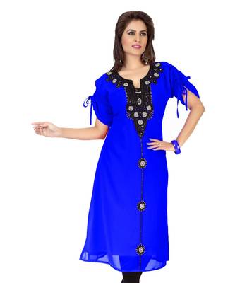 Royal Blue Embroidered Faux Georgette Kurti 1