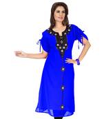 Royal Blue Embroidered Faux Georgette Kurti