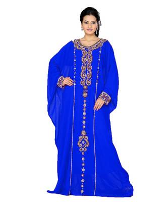 Royal Blue Embroidered Faux Georgette Farasha 1
