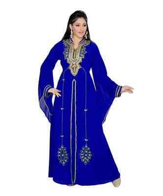Royal Blue Embroidered Faux Georgette Islamic Kaftan 1