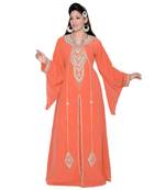 Coral Embroidered Faux Georgette Islamic Kaftan
