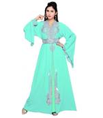 Mint Embroidered Faux Georgette Islamic Kaftan
