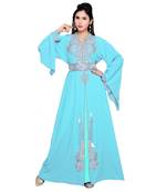 Sky Blue Embroidered Faux Georgette Islamic Kaftan