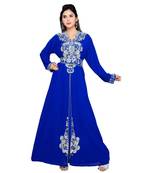 Royal Blue Embroidered Faux Georgette Islamic Kaftan