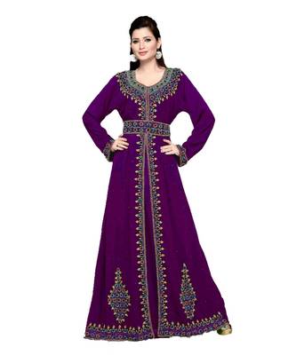 Purple Embroidered Faux Georgette Islamic Kaftan 1