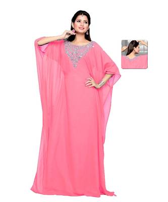 Soft Pink Embroidered Faux Georgette Farasha 1