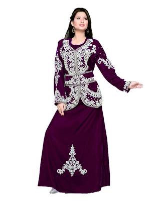 Purple Embroidered Faux Georgette Islamic Kaftan 1