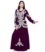 Purple Embroidered Faux Georgette Islamic Kaftan