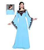 Sky Blue Embroidered Faux Georgette Islamic Kaftan