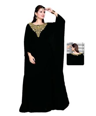 Black Embroidered Faux Georgette Farasha 1