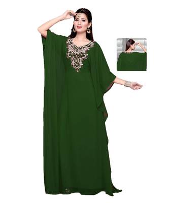 Bottle Green Embroidered Faux Georgette Farasha 1