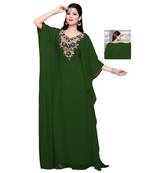 Bottle Green Embroidered Faux Georgette Farasha