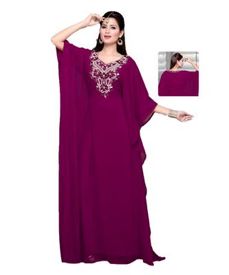 Burgundy Embroidered Faux Georgette Farasha 1