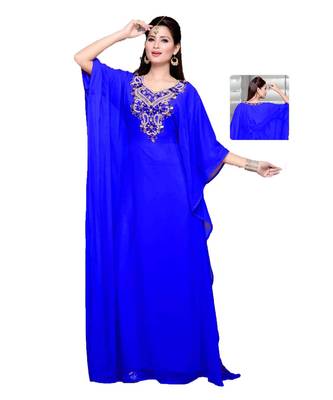 Royal Blue Embroidered Faux Georgette Farasha 1