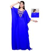 Royal Blue Embroidered Faux Georgette Farasha