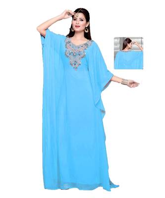 Sky Blue Embroidered Faux Georgette Farasha 1