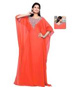 Coral Embroidered Faux Georgette Farasha